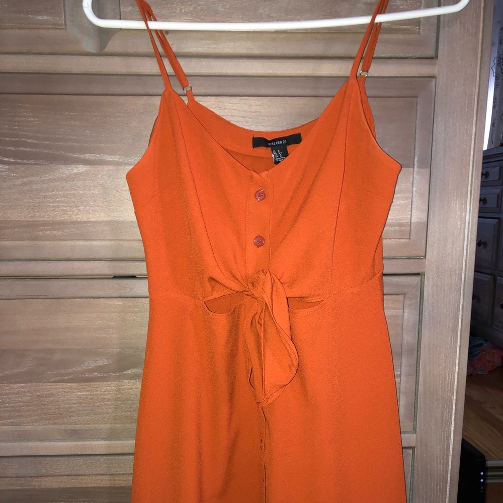 Orange tie front button down dress